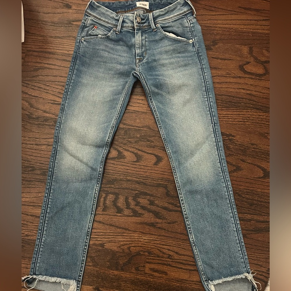 hudson blue mid wash low rise skinny jeans